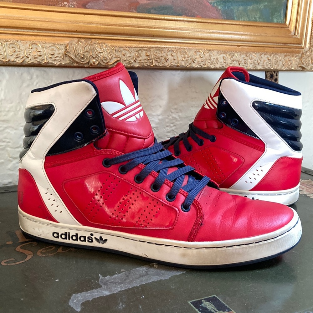 adidas Red and White High-Tops with Black Accents